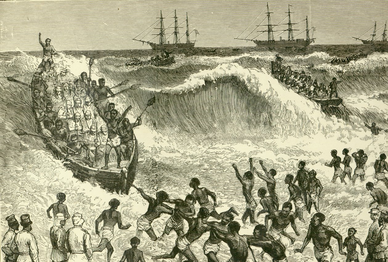 La guerra Ashantee, (desembarco de tropas en la Costa de Oro) de English School