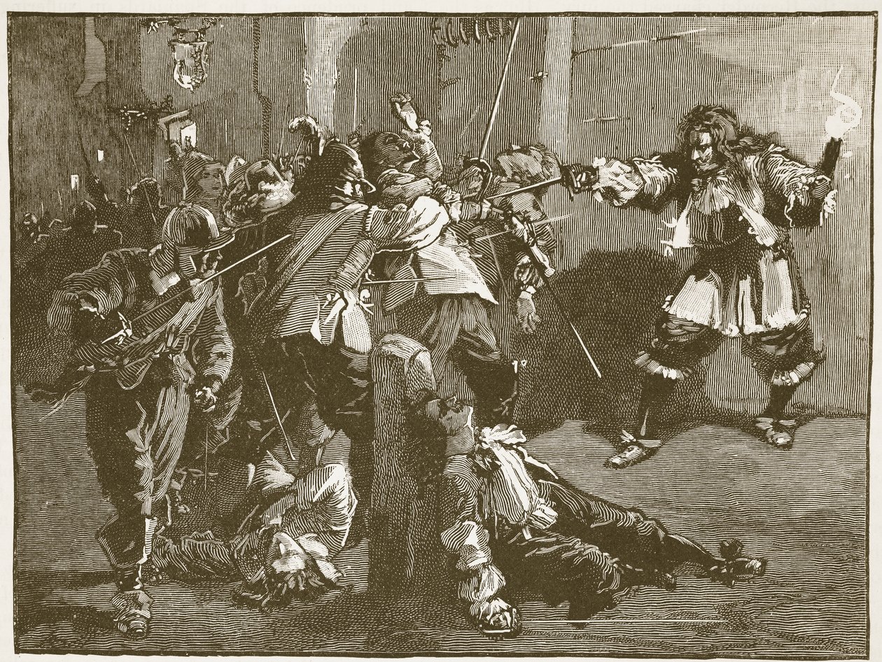 El asalto a John Coventry, ilustración de Cassells Illustrated History of England de English School