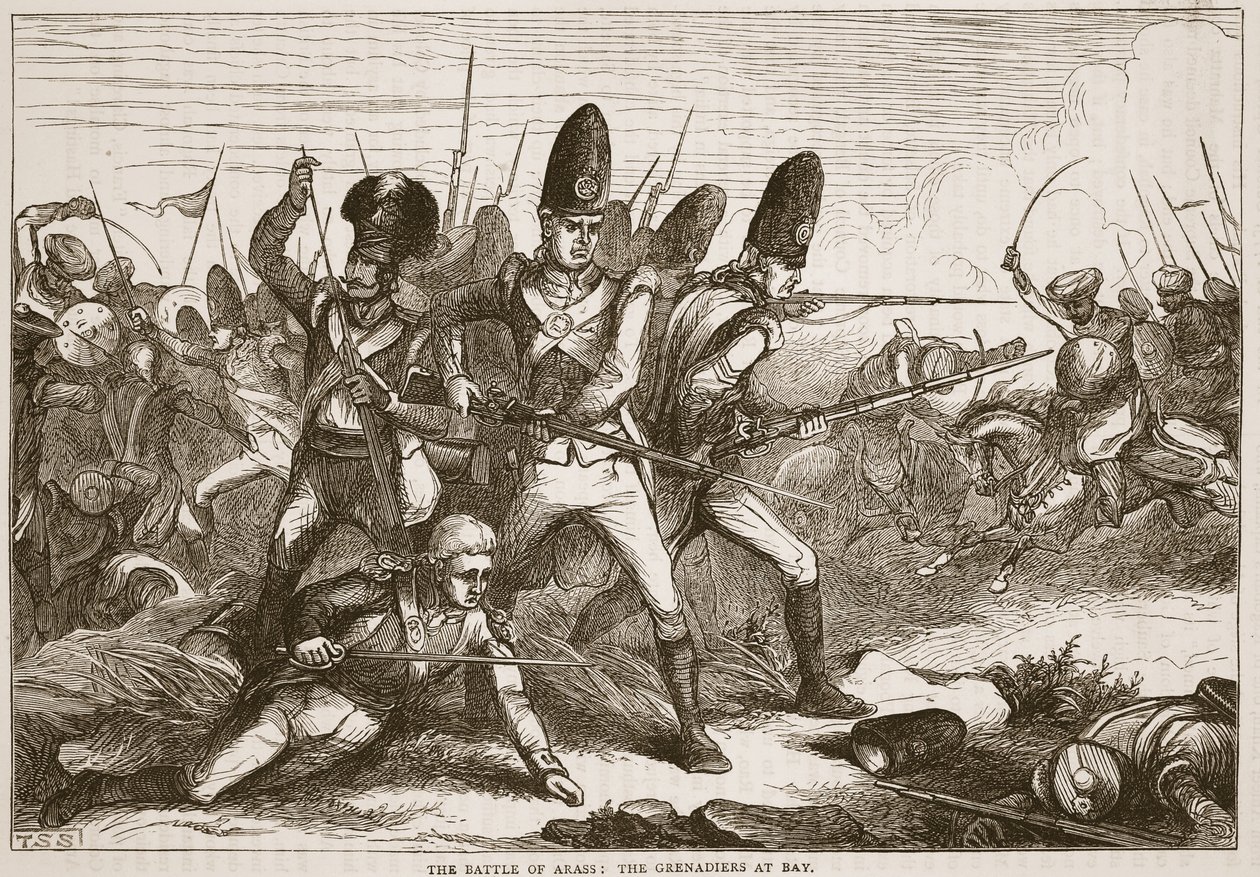 La Batalla de Arass: los Granaderos en la bahía, ilustración de Cassells Illustrated History of India de James Grant, pub. 1879 de English School