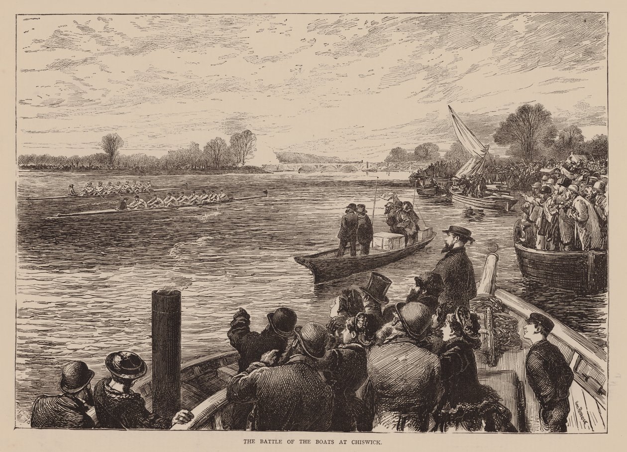 La batalla de los barcos en Chiswick (grabado) de English School