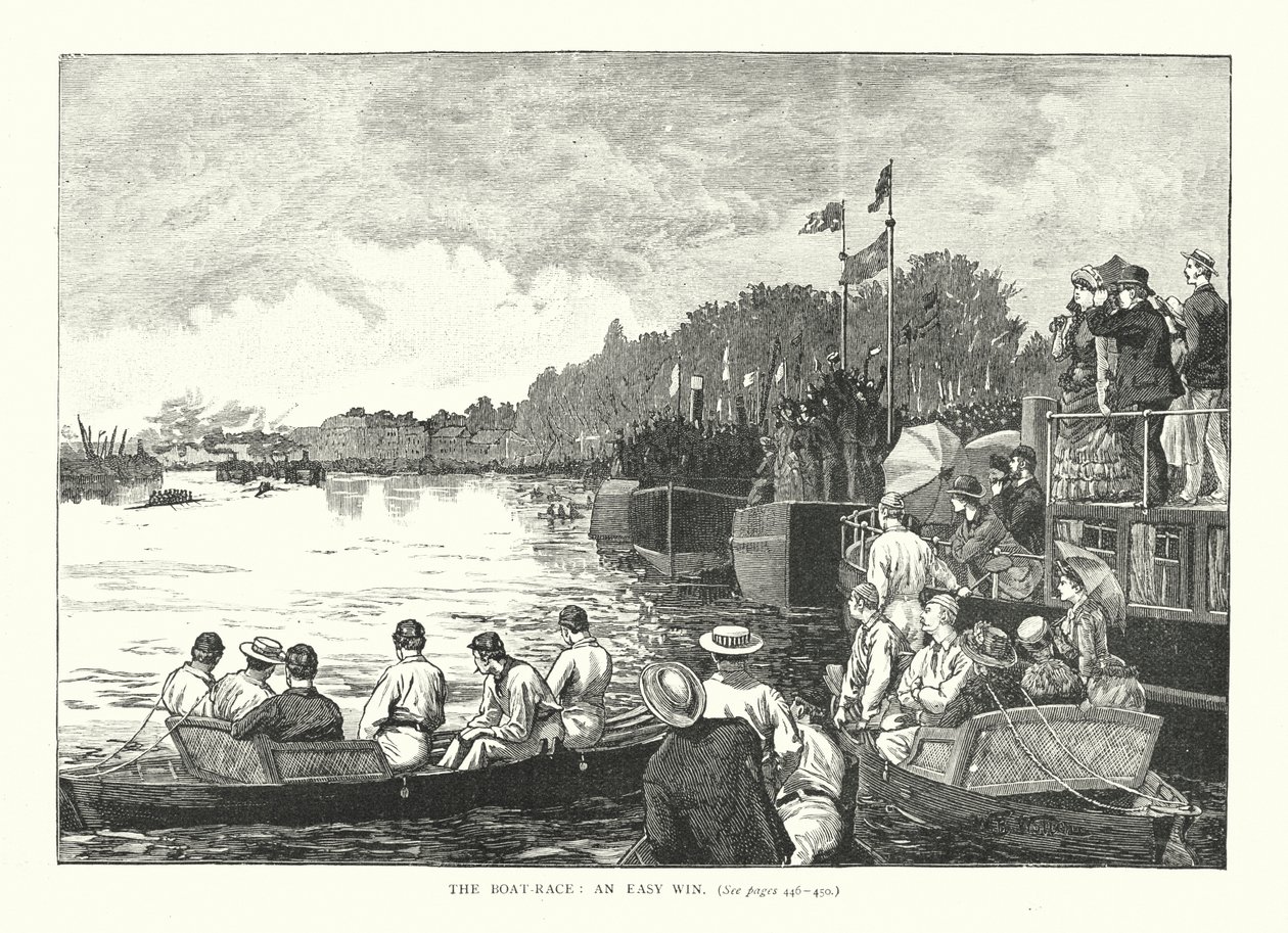 La carrera de barcos, una victoria fácil (grabado) de English School