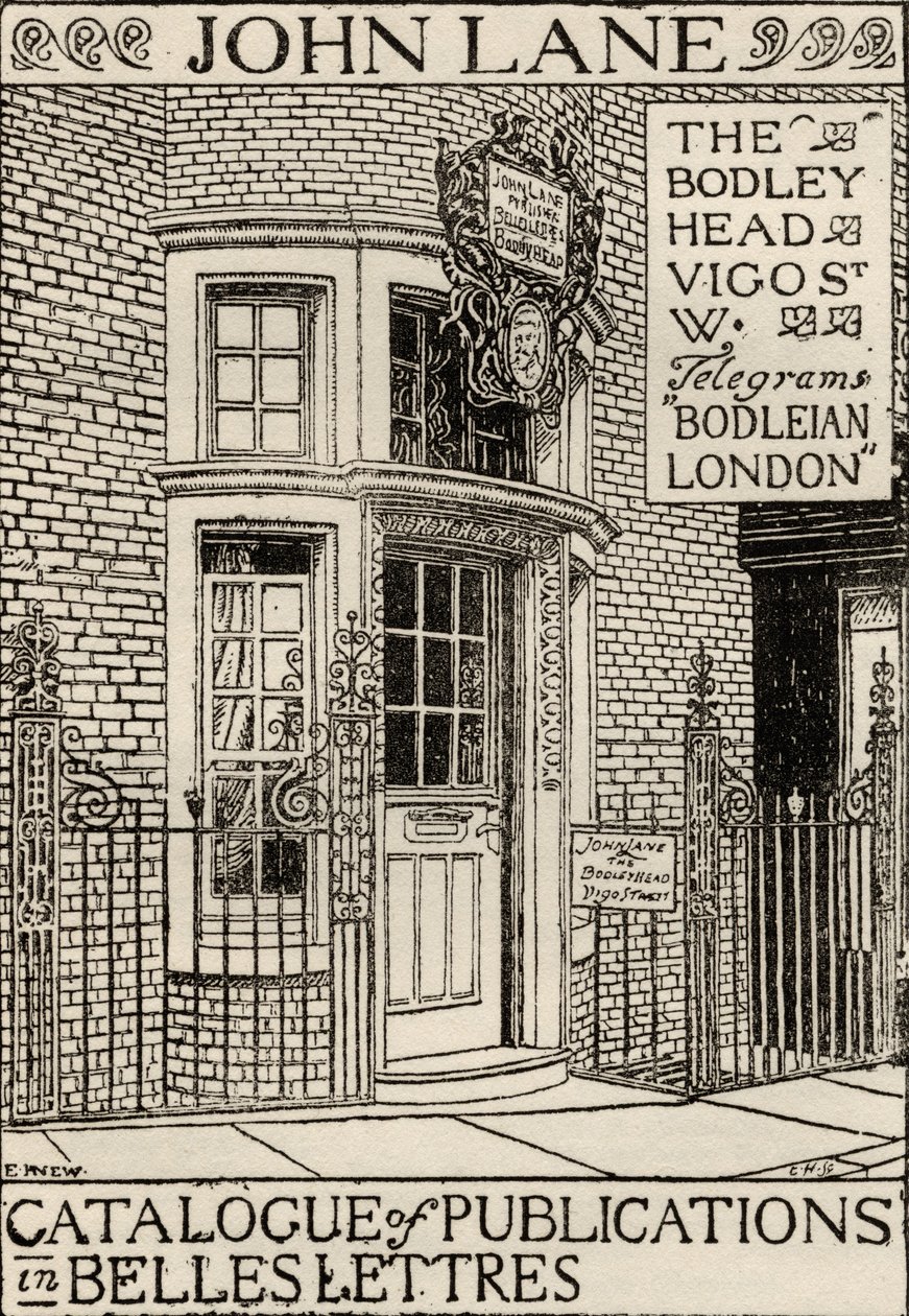 La Casa Editorial Bodley Head, ilustración de portada del Catálogo de Publicaciones en Belles Lettres de English School