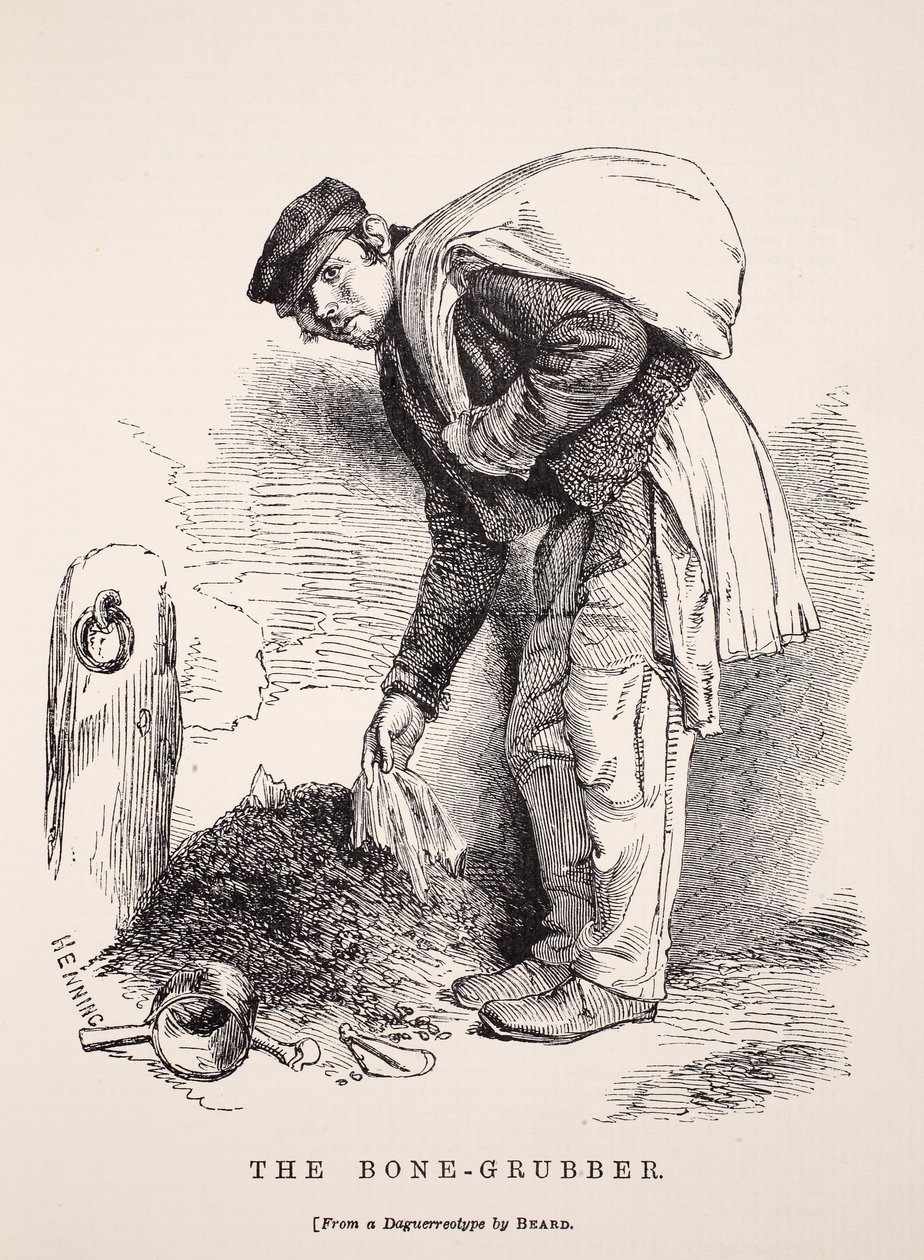 El recolector de huesos, ilustración de London Labour and London Poor de Henry Mayhew, pub. 1862 de English School