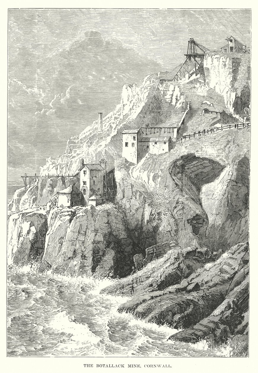 La mina Botallack, Cornualles (grabado) de English School