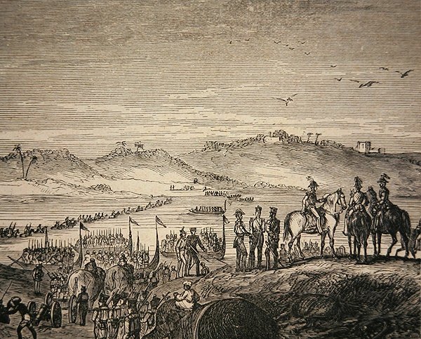 El ejército británico cruzando el río Sutlej de English School