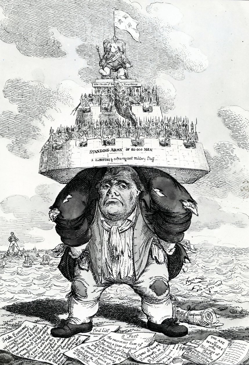 El Atlas Británico, o John Bull apoyando el establecimiento de la paz, grabado por Charles Williams, 1816 de English School