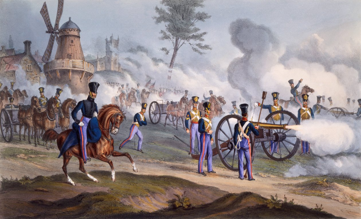 La Real Artillería Montada Británica - Cañones en el campo de batalla, 1835 de English School