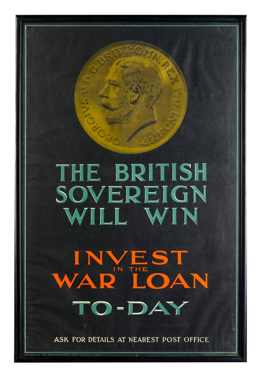 El soberano británico ganará, cartel de préstamo de guerra de la Primera Guerra Mundial de English School