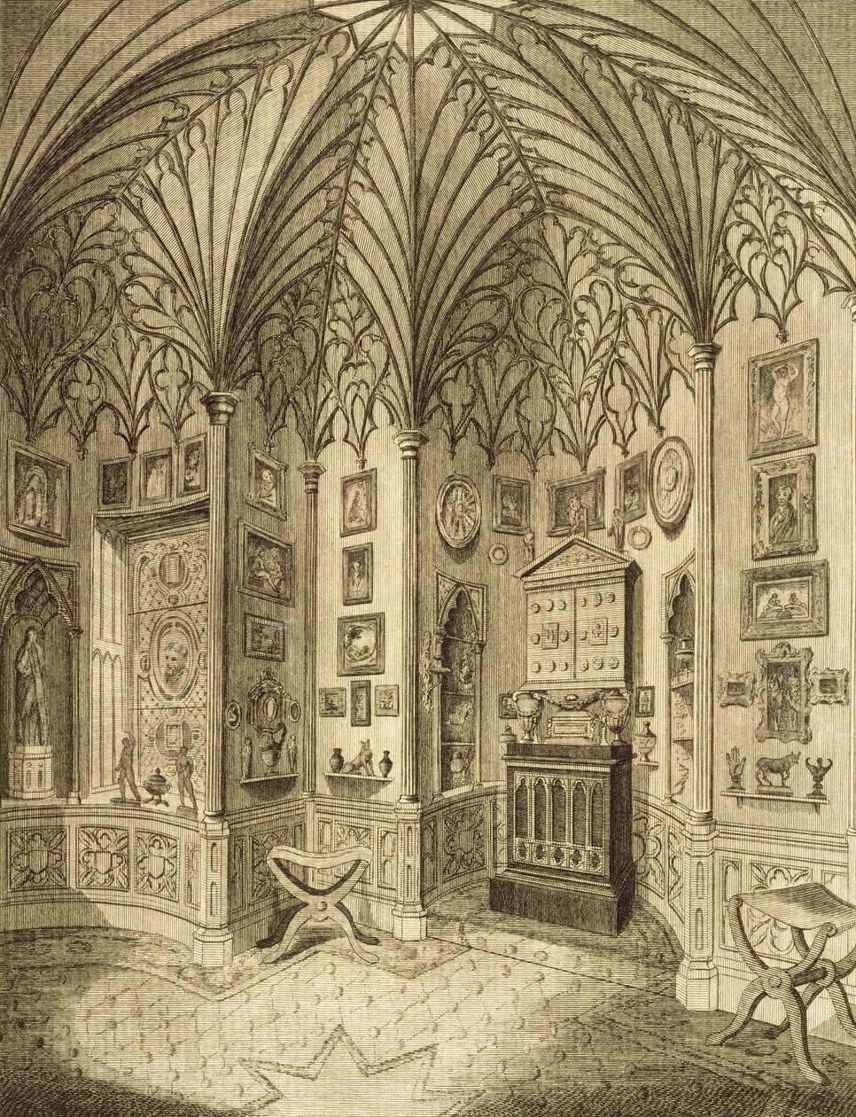 El gabinete, grabado por T. Morris, de Descripción de Strawberry Hill por Horace Walton, 1784 de English School
