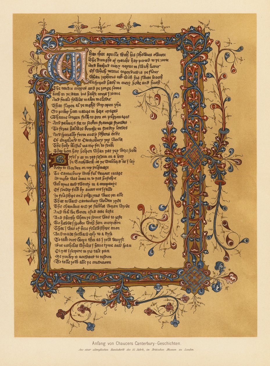 Los cuentos de Canterbury de Geoffrey Chaucer (litografía en color) de English School