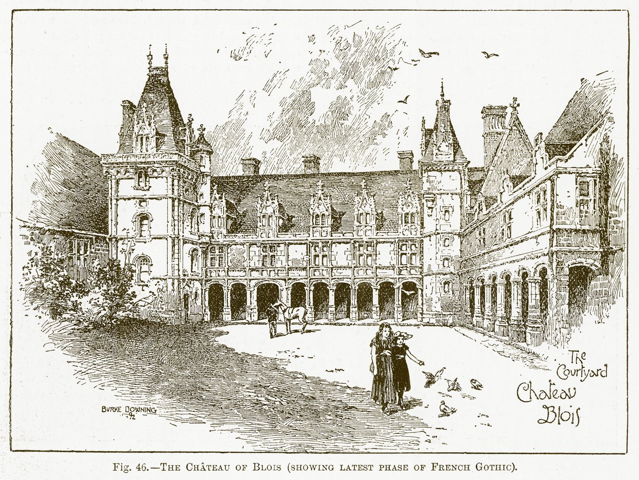 El castillo de Blois (muestra de la última fase del gótico francés) (grabado) de English School