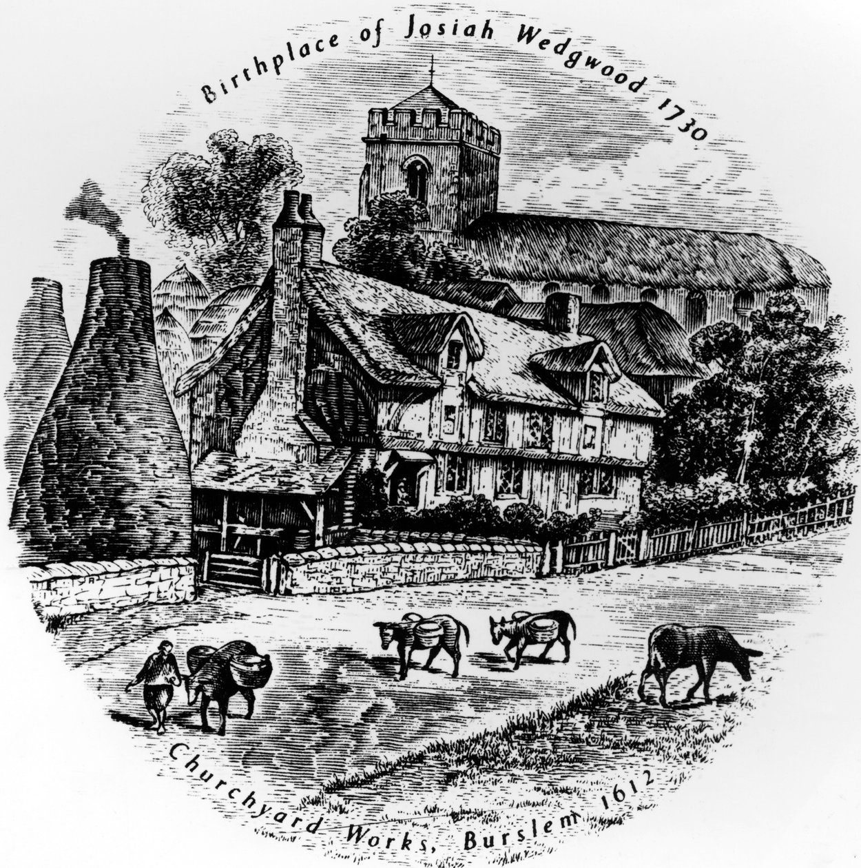 Las obras del cementerio y la Iglesia de San Juan, Burslem, siglo XIX de English School