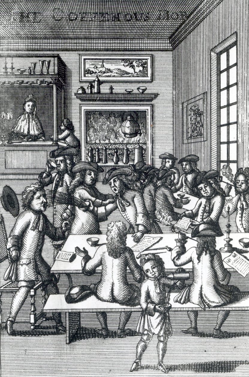 La turba de la cafetería, por Edward Ward, tomado de Vulgus Britannicus, 1710 de English School