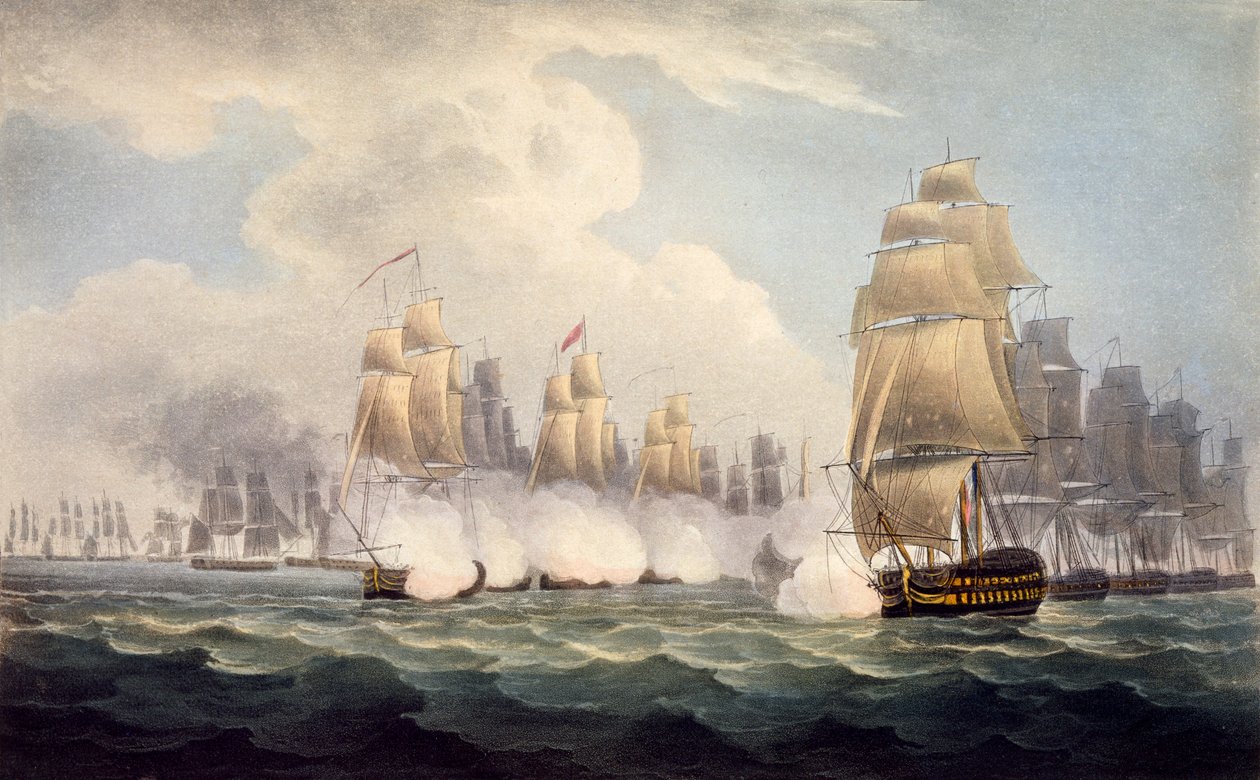 La derrota de los franceses bajo Linois por el escuadrón del comodoro Dance, 15 de febrero de 1804, de La Cronología Naval de Gran Bretaña, por J. Ralfe de English School