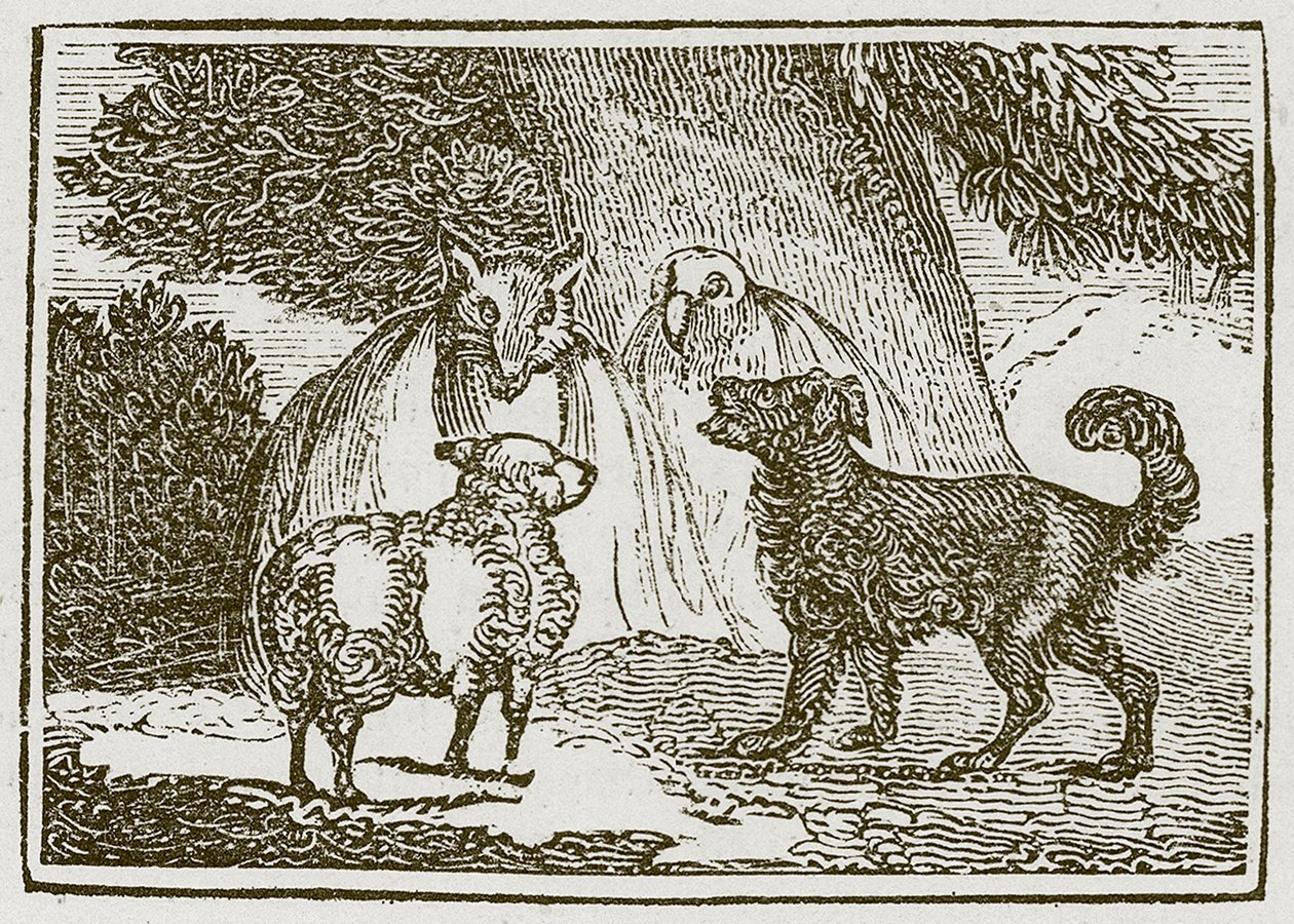 El perro y la oveja (grabado) de English School