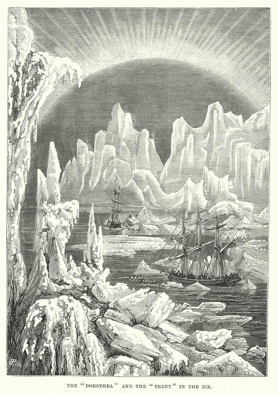 El "Dorothea" y el "Trent" en el hielo (grabado) de English School