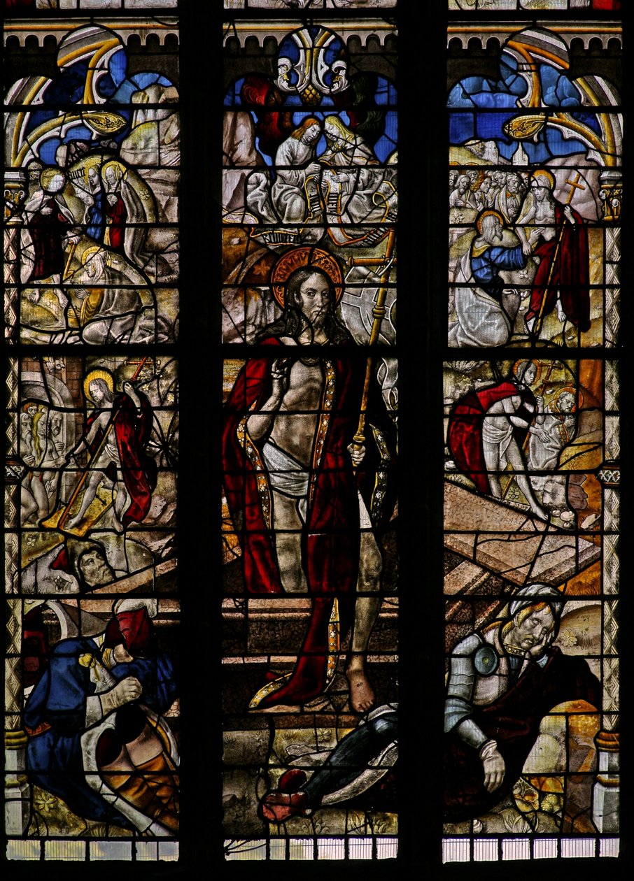 La ventana este representando la Resurrección y otros eventos post-Crucifixión de English School