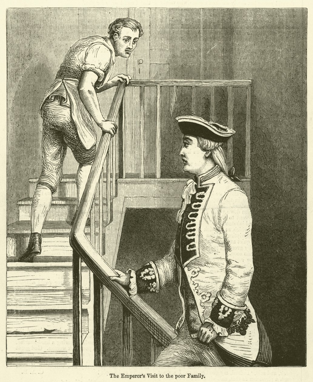 Visita del Emperador a la familia pobre (grabado) de English School
