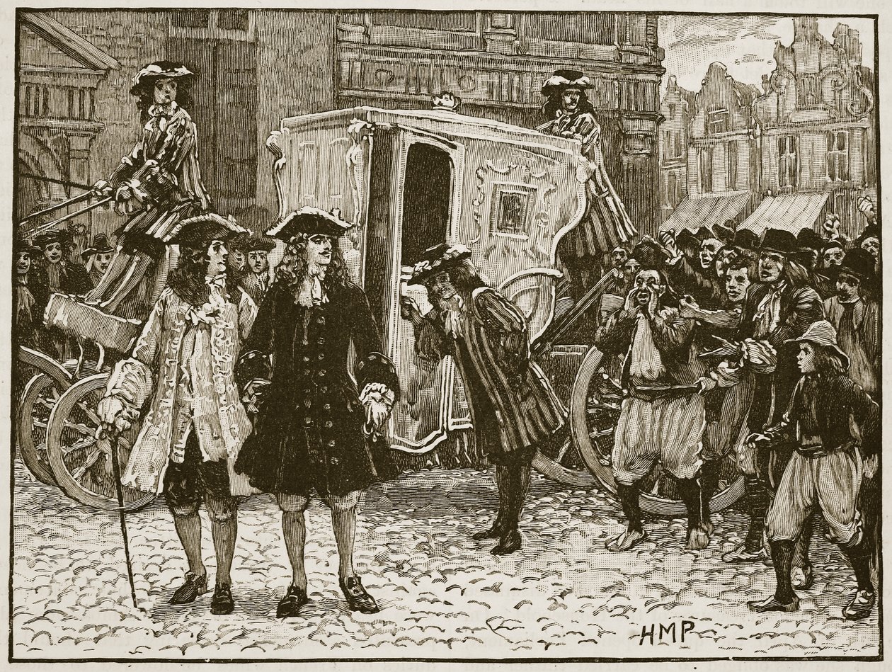 El plenipotenciario inglés insultado en las calles de Utrecht, 1712, ilustración de Cassells Illustrated History of England de English School