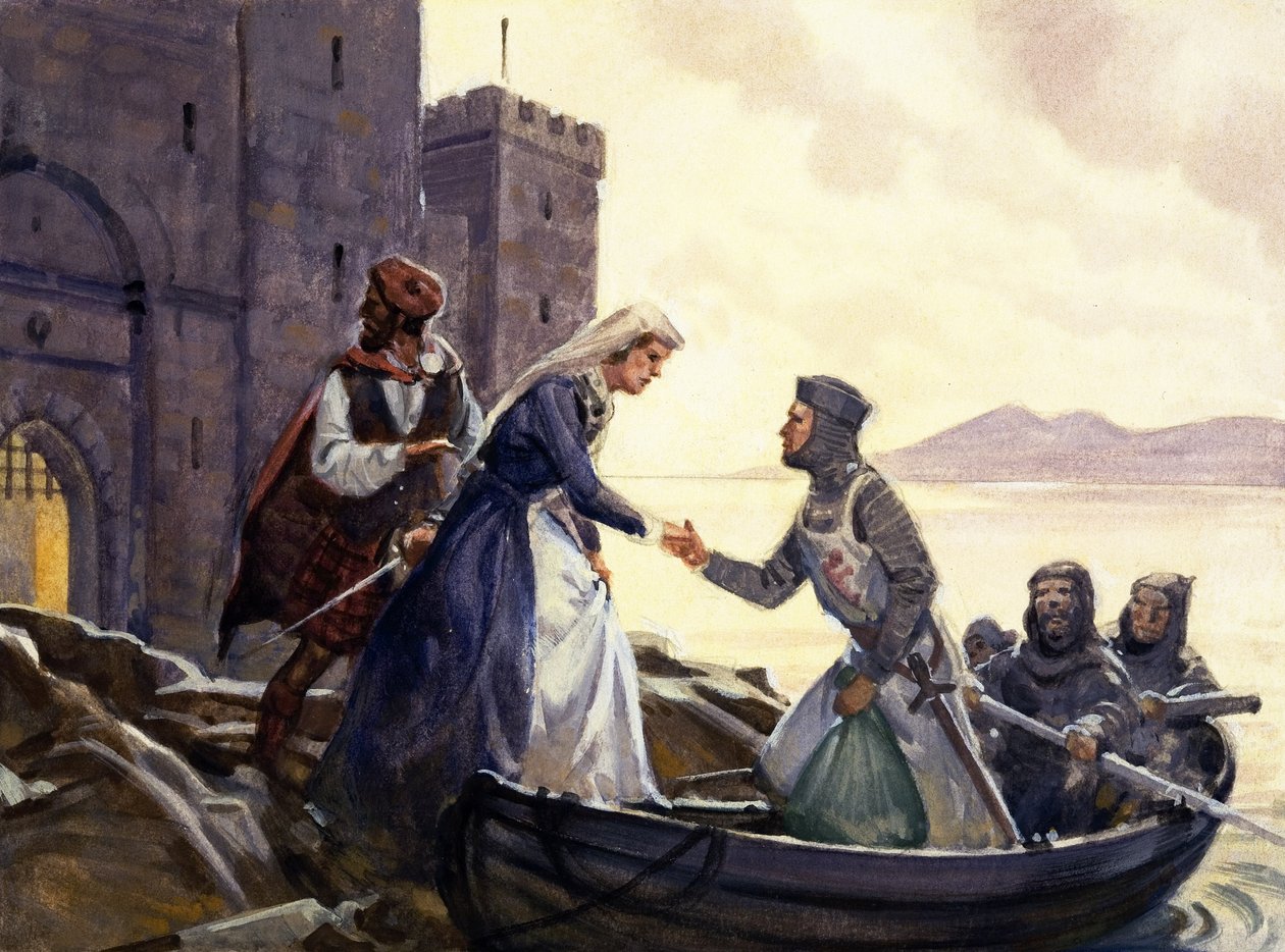 La fuga de María Reina de Escocia (gouache sobre papel) de English School