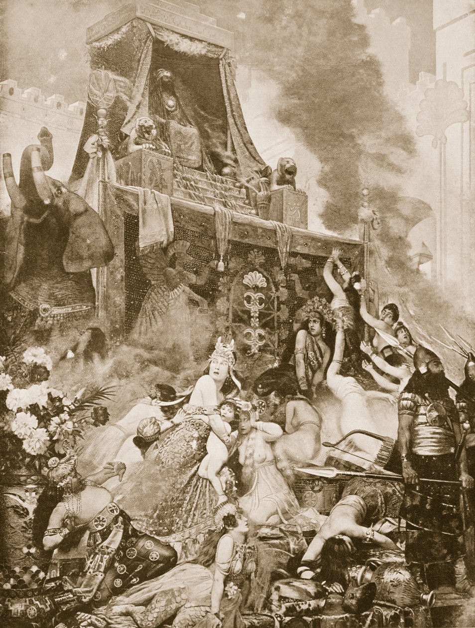 La caída de Nínive, ilustración de la Historia de las Naciones de Hutchinson, c.1910-15 de English School