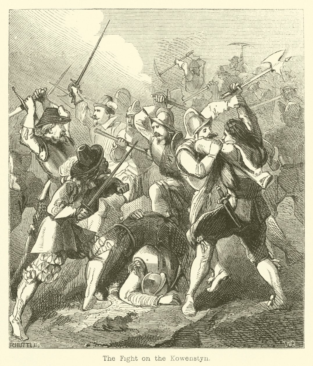 El combate en el Kowenstyn (grabado) de English School