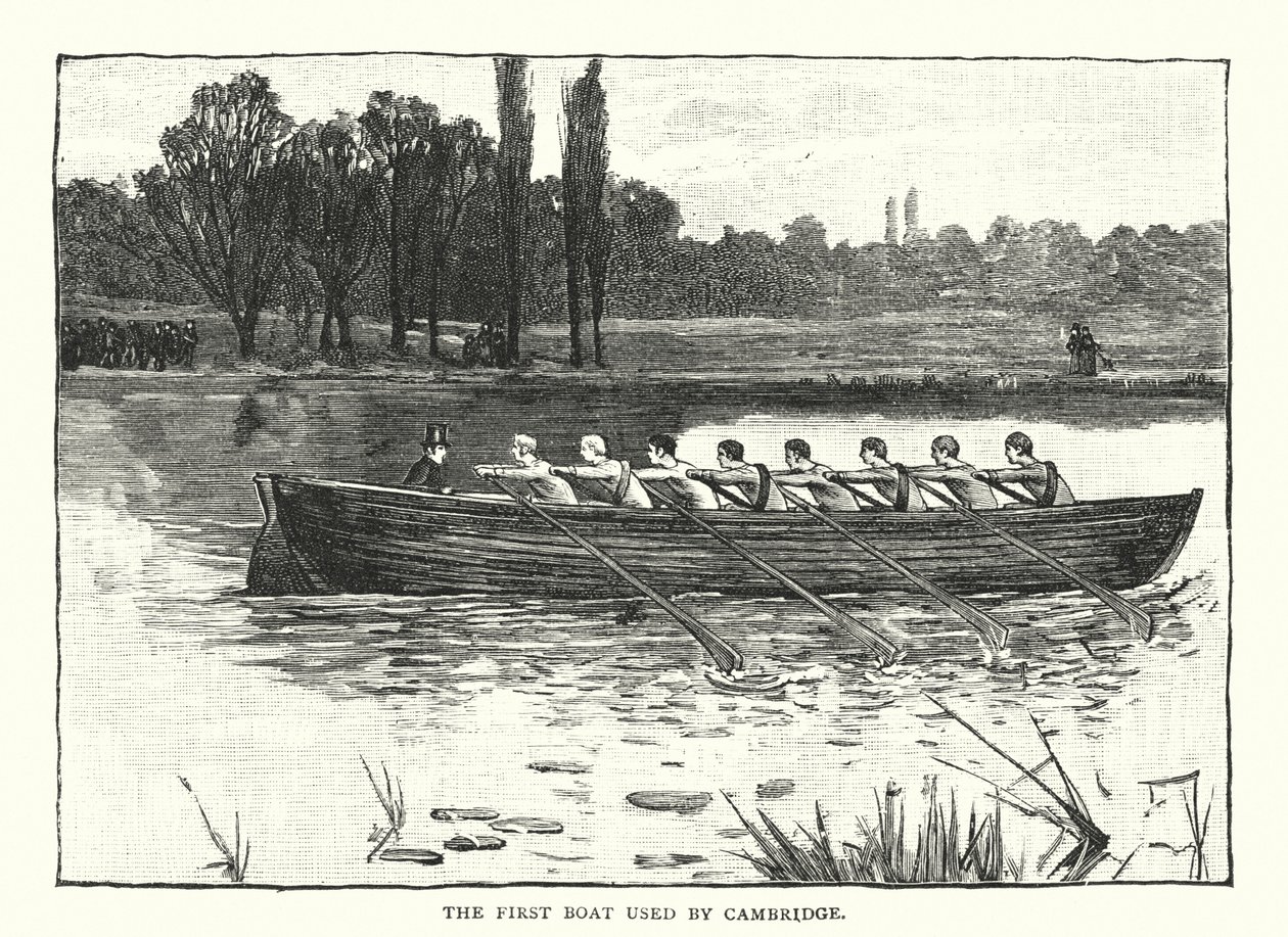 El primer barco utilizado por Cambridge (grabado) de English School