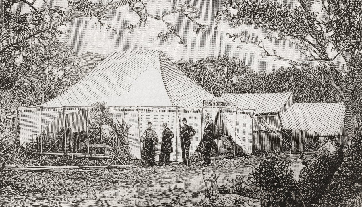 La Primera Iglesia Presbiteriana, Miami, Florida, Estados Unidos de América, a finales del siglo XIX. La iglesia, fundada por el reverendo Henry Keigwin en 1896, comenzó en un tosco restaurante de tablas antes de que los servicios se trasladaran a una tien de English School