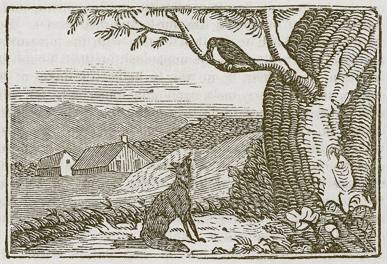 El zorro y el cuervo (grabado) de English School