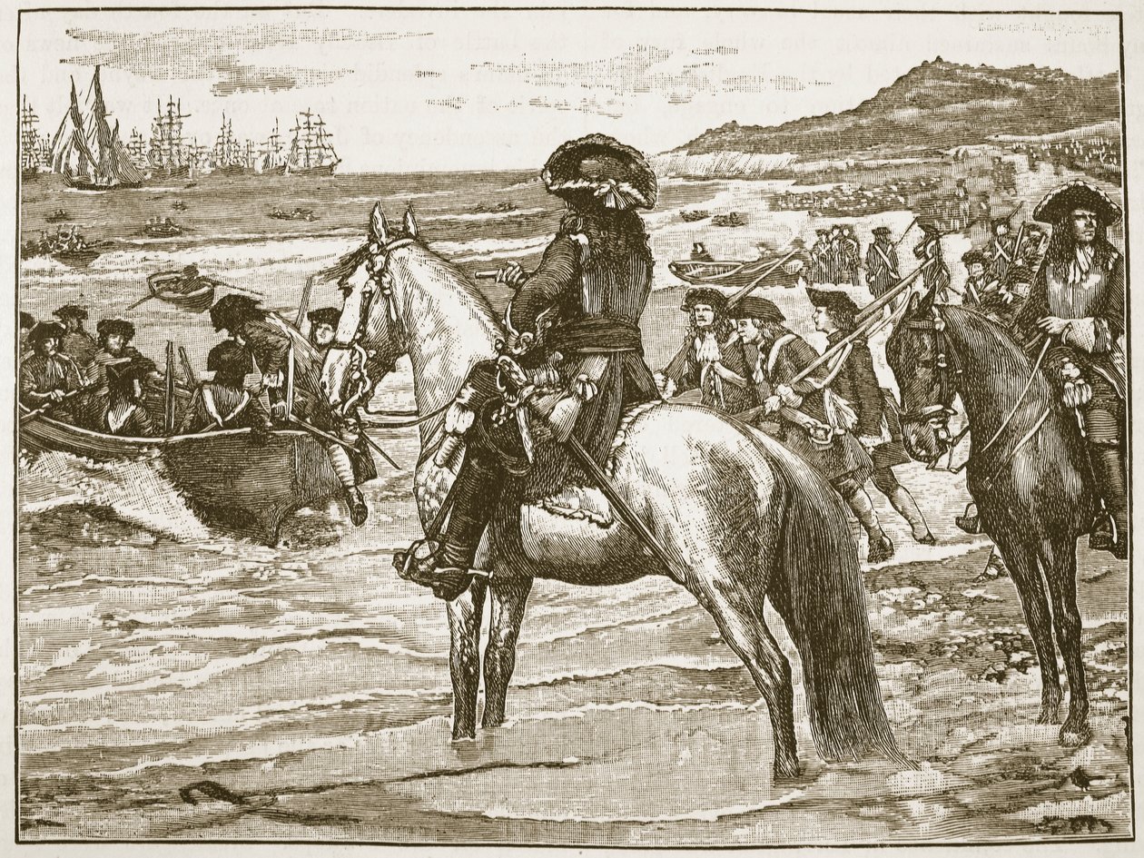 Los franceses retirándose de Torbay, ilustración de Cassells Illustrated History of England de English School