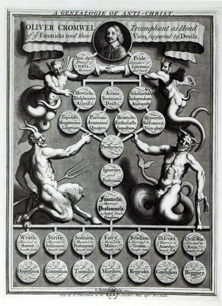 La Genealogía del Anticristo Oliver Cromwell (1599-1658) de English School