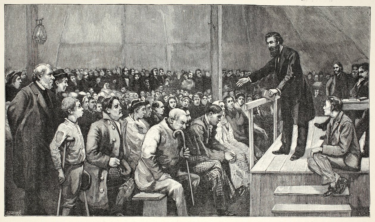El General dirigiéndose a una reunión en la carpa en el cementerio cuáquero de English School