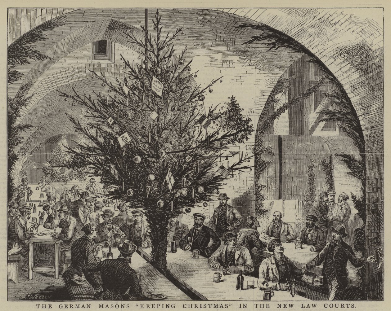Los masones alemanes "celebran la Navidad" en el Nuevo Palacio de Justicia (grabado) de English School