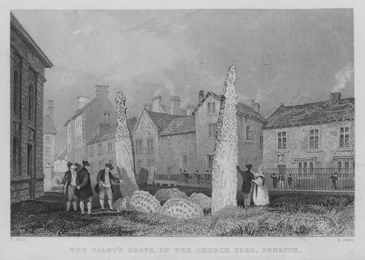 La tumba del gigante, en el cementerio de Penrith (grabado) de English School