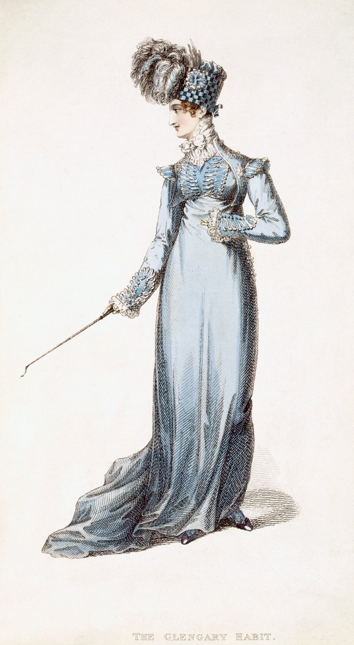 El hábito de Glengary, lámina de moda de Ackermanns Repository of Arts de English School