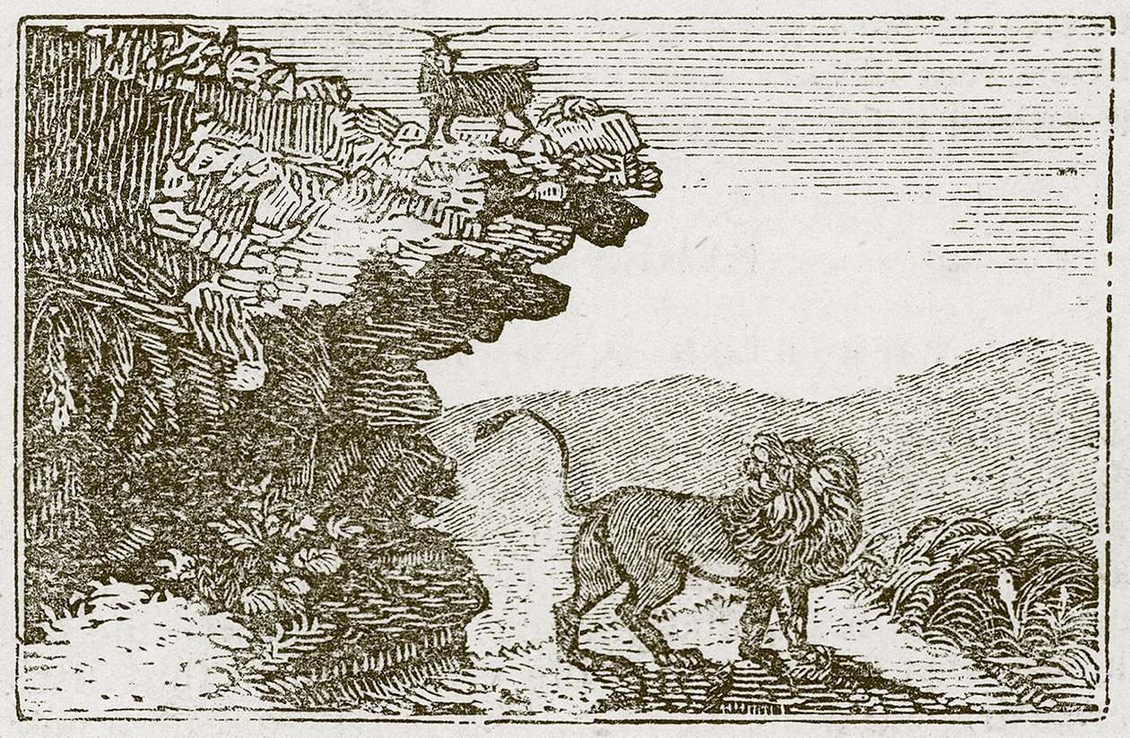 La cabra y el león (grabado) de English School