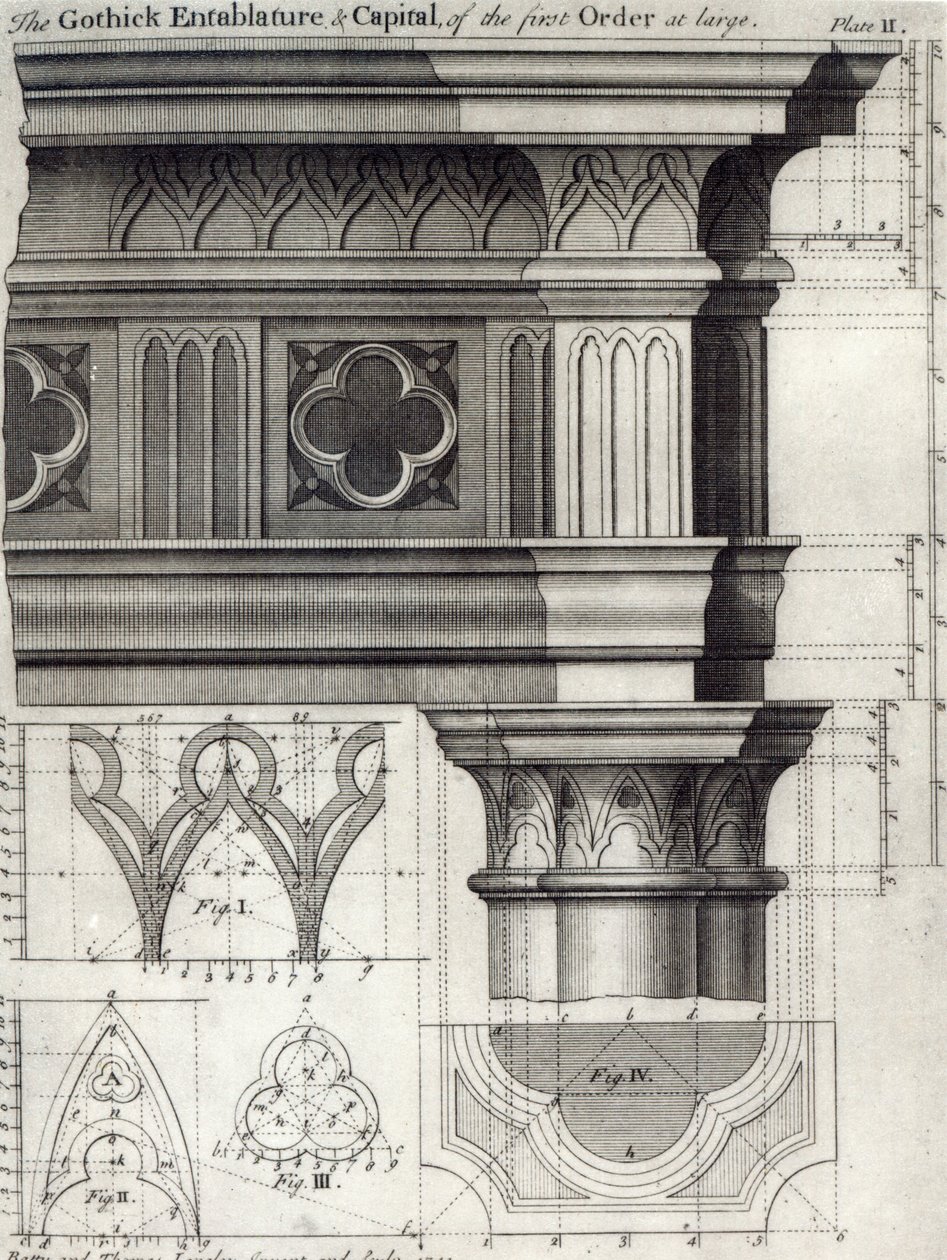 El entablamento gótico y el capitel del primer orden en grande, 1741 de English School