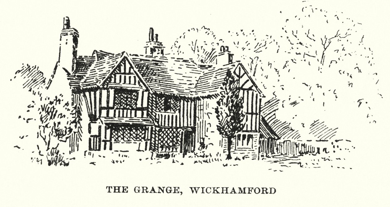 The Grange, Wickhamford (litografía) de English School
