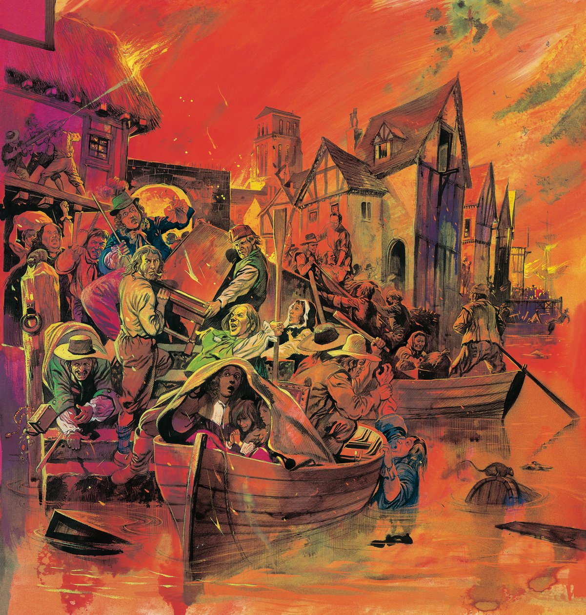 El Gran Incendio de Londres (gouache sobre papel) de English School