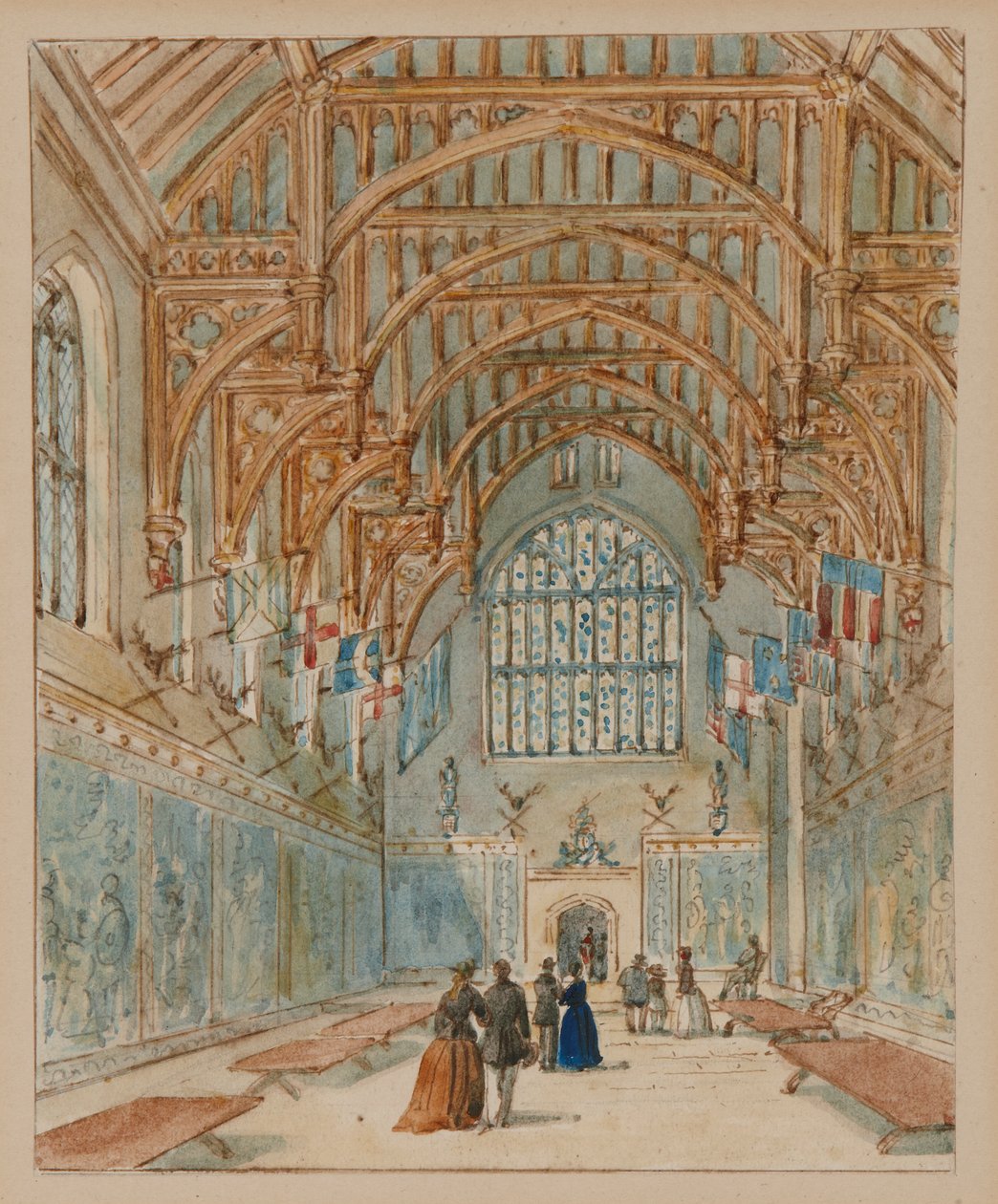 The Great Hall, Hampton Court Palace, c.1860-70 (acuarela sobre papel) de English School