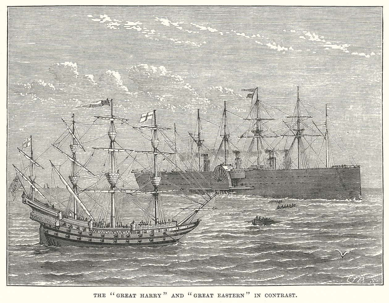 El "Great Harry" y el "Great Eastern" en contraste (grabado) de English School