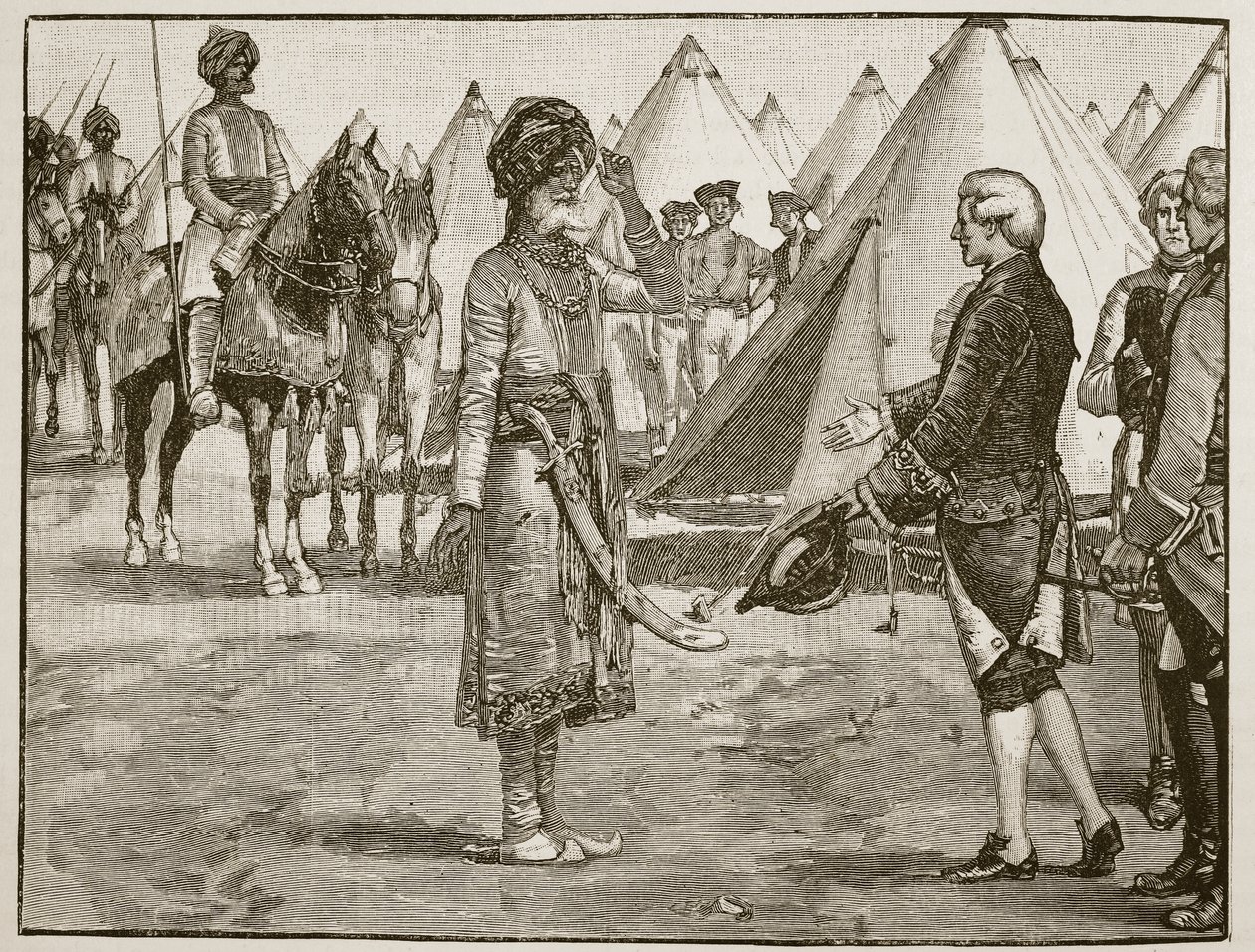 El Gran Mogol entrando en el campamento inglés, 1765, ilustración de Cassells Illustrated History of England de English School
