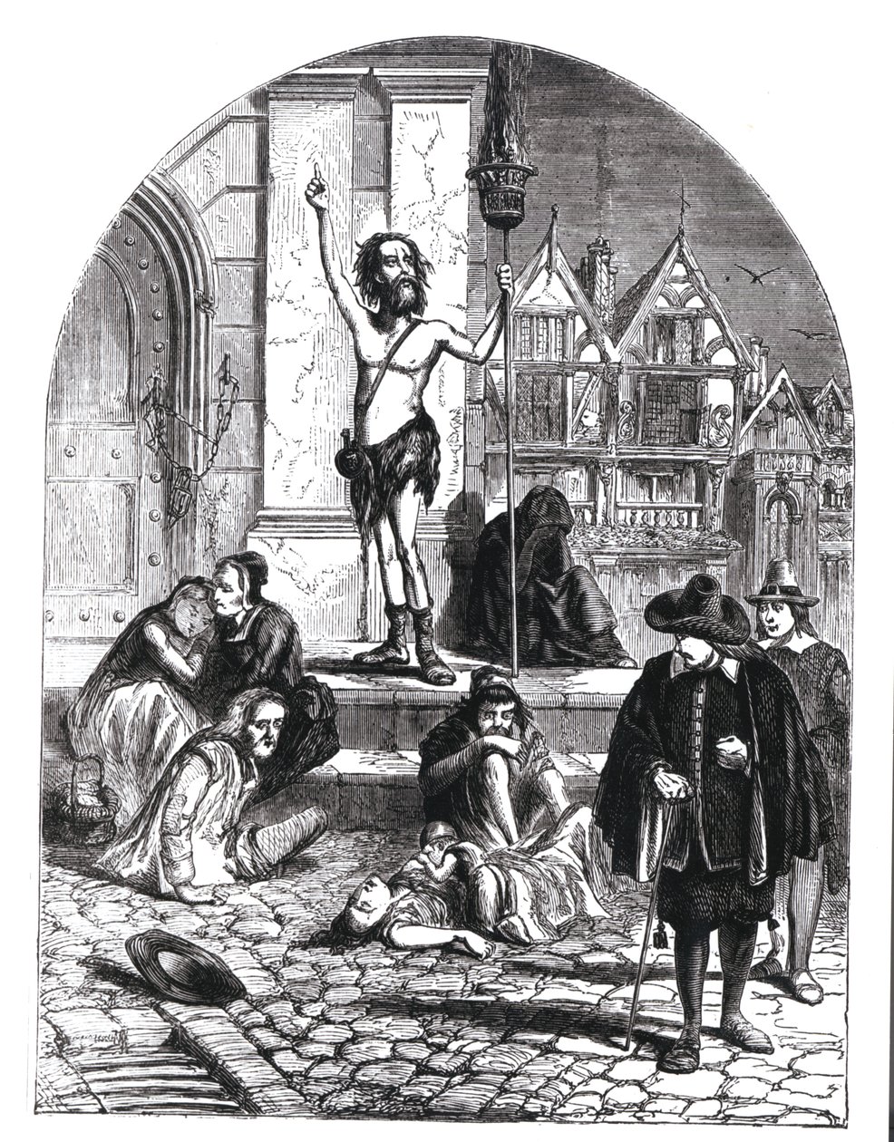 La Gran Plaga de 1665, el entusiasta denunciando Londres (grabado) de English School