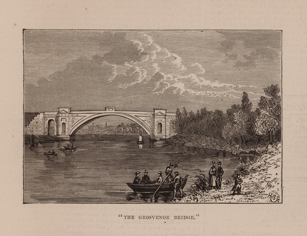 "El puente Grosvenor" (grabado) de English School