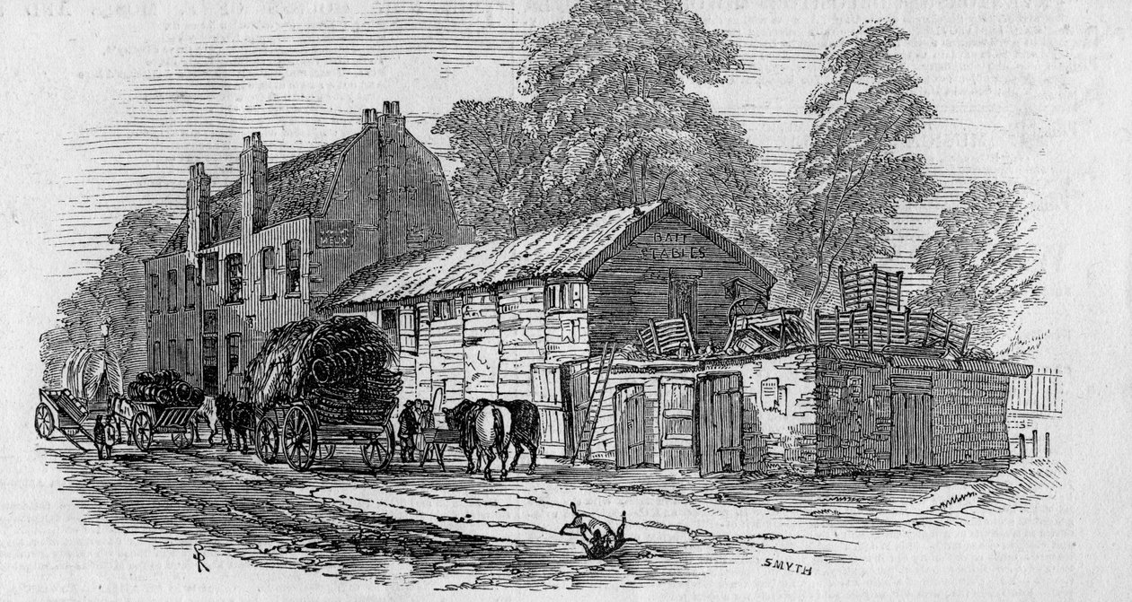 La Casa de Medio Camino entre Knightsbridge y Kensington, grabado por Frederick James Smyth, 1848 de English School