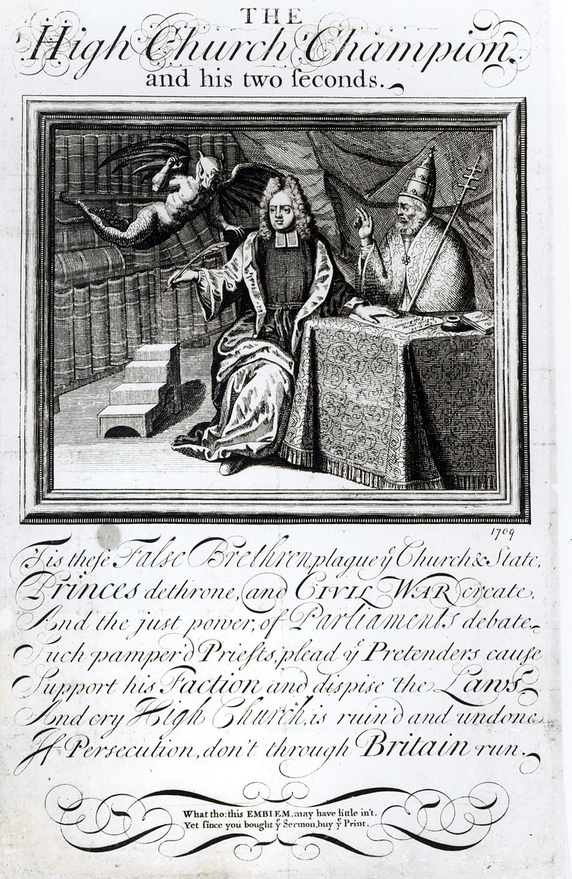 El campeón de la iglesia alta y sus dos segundos, 1709 de English School