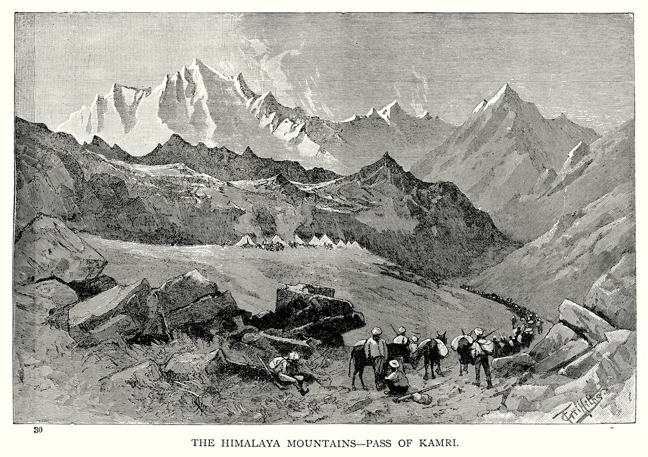 Las montañas del Himalaya - Paso de Kamri (grabado) de English School