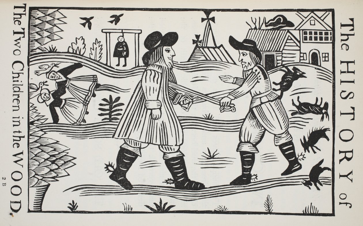 La historia de los dos niños en el bosque, ilustración de Chap-books del siglo XVIII de John Ashton, pub. 1882 de English School