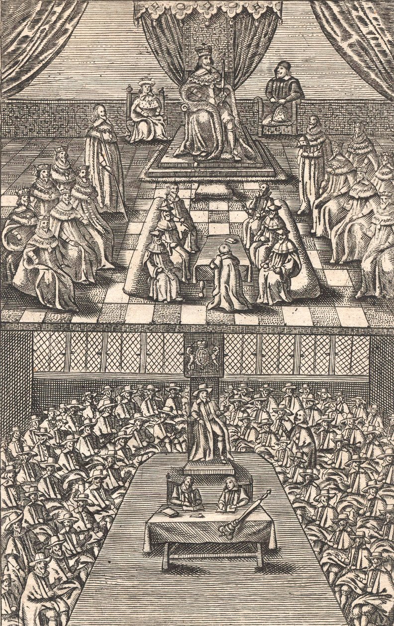 La Cámara de los Lores y la Cámara de los Comunes bajo el rey Carlos I, c.1640 de English School
