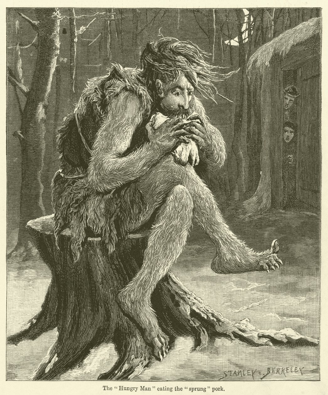 El "hombre hambriento" comiendo el cerdo "saltado" (grabado) de English School